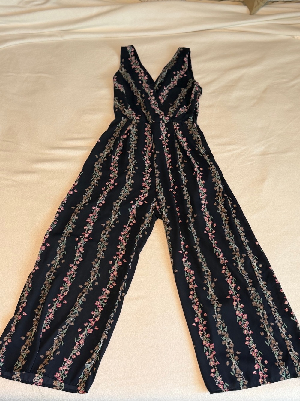 Sienna Sky Black Floral-Stripe V-Neck Jumpsuit